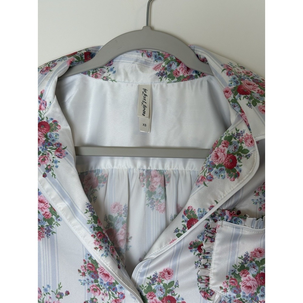 For Love and Lemons Satin Floral Ruffle Coquette Pajama Set Bridal Sleepwear XS - Picture 7 of 11